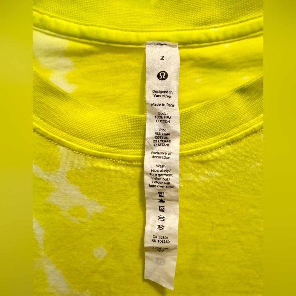 Lululemon All Yours Cropped Cotton T-Shirt *Tie Dye Marmoleado Highlight Yellow - Picture 7 of 8